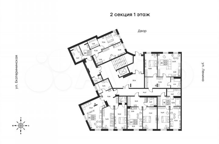 2-к. квартира, 57,7 м², 1/6 эт.