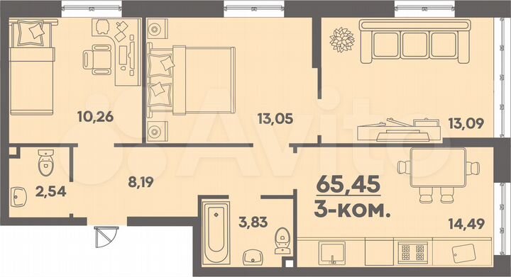 3-к. квартира, 65,5 м², 15/24 эт.