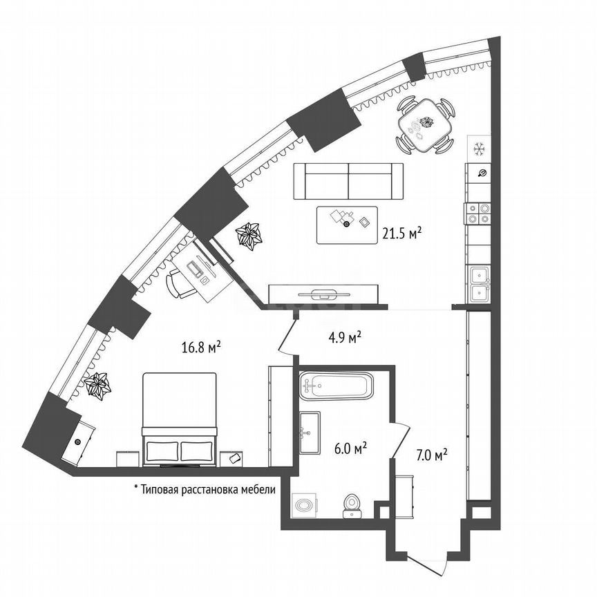 1-к. квартира, 56,2 м², 5/46 эт.