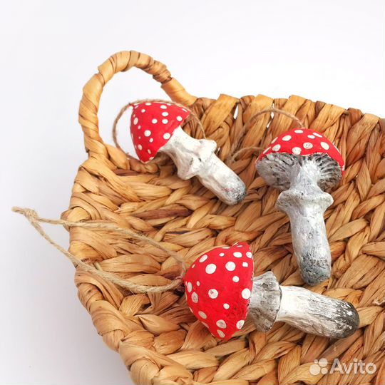 Интерьерные подвесы Мухоморы, игрушка на елку