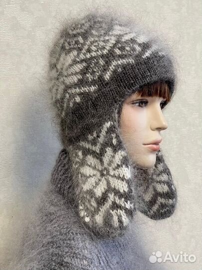 Шапка ушанка вязаная зимняя