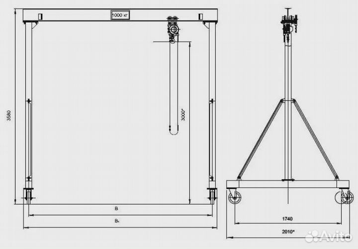 Упм 1 т 3 м 4 м Устройство перегрузочное мобильное (кран козловой)