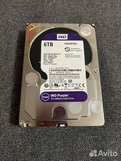 Жесткий диск wd 6 tb purple, 5700 об/мин, 6 тб