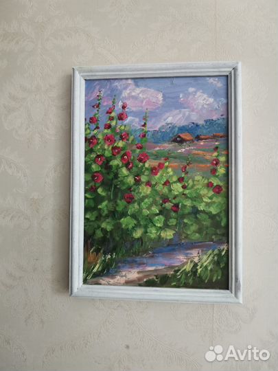 Картина маслом За околицей Летний пейзаж