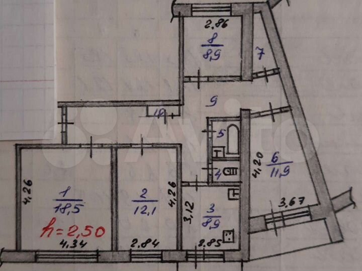 4-к. квартира, 86,6 м², 9/9 эт.