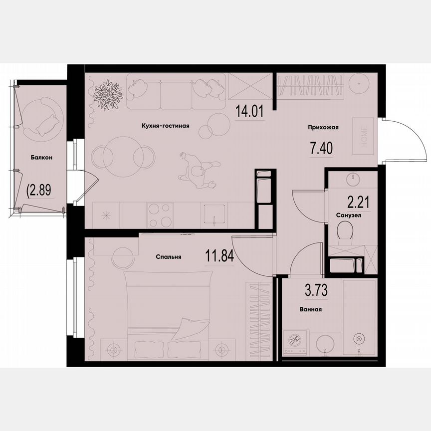 1-к. квартира, 40,1 м², 8/12 эт.