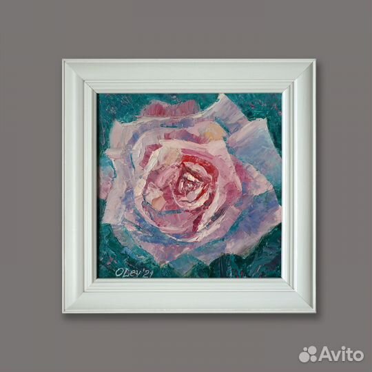 Интерьерная картина маслом Роза 20х20см. В наличии