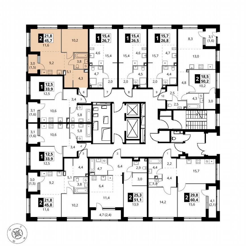 1-к. квартира, 45,7 м², 2/21 эт.