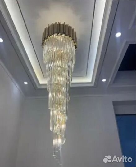 Люстра каскадная, H 1600/ 60. Стекло, цвет золото