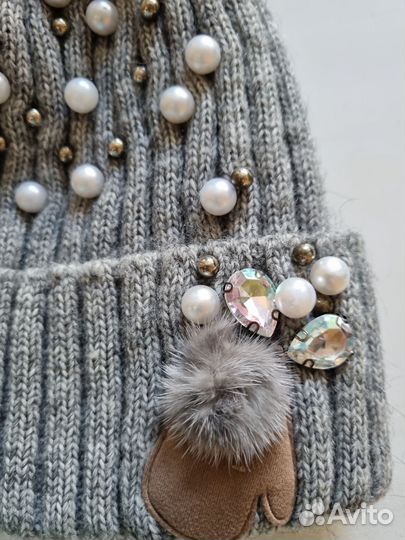 Шапка зимняя для девочки с натуральным мехом