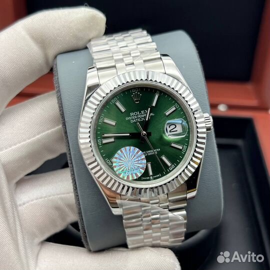 Rolex Datejust steel green часы