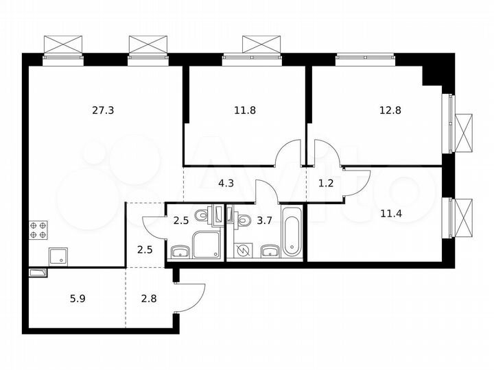 3-к. квартира, 86,2 м², 17/20 эт.