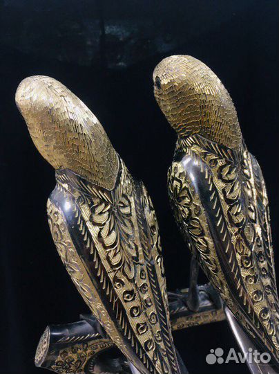 Очень Редкая Бронзовая статуэтка Пара попугаев на