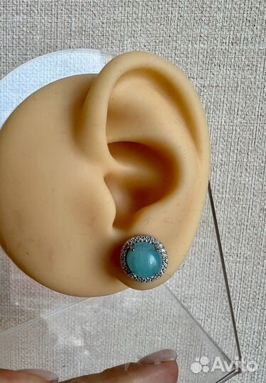 Серьги пусеты амазонит серебро 925