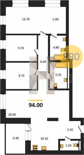 4-к. квартира, 94 м², 5/25 эт.