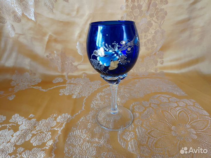 Бокал фужер кобальтовое стекло роспись набор СССР