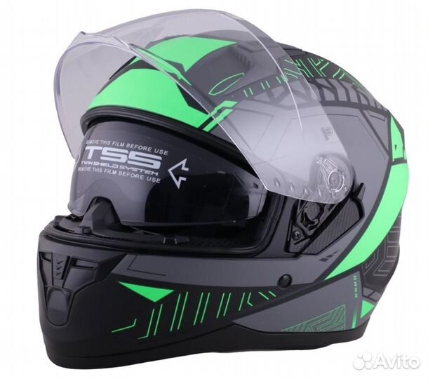 Мотошлем интеграл racer BLD-M67E (XL) черный/зелен