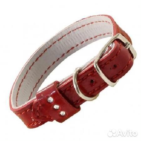 Ошейник 10-200 кожа двойной стразы на шлевке цветн
