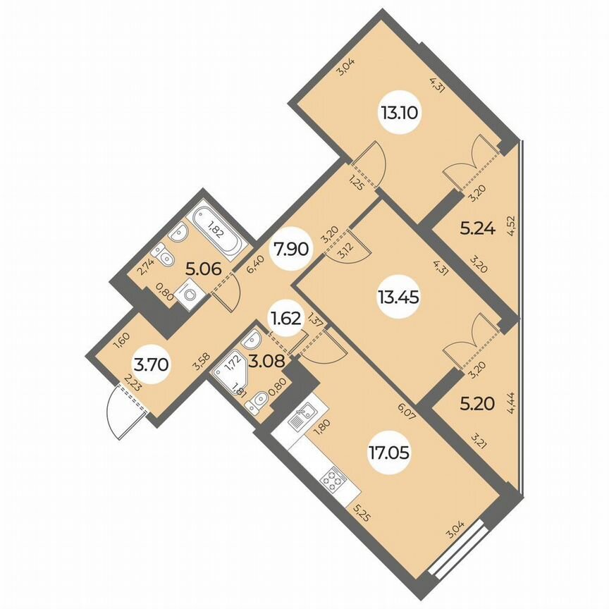 2-к. квартира, 70 м², 14/24 эт.