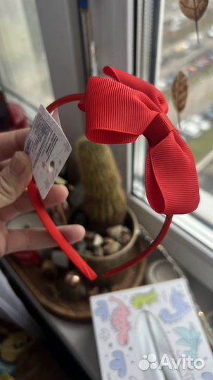 Ободок детский с красным бантом