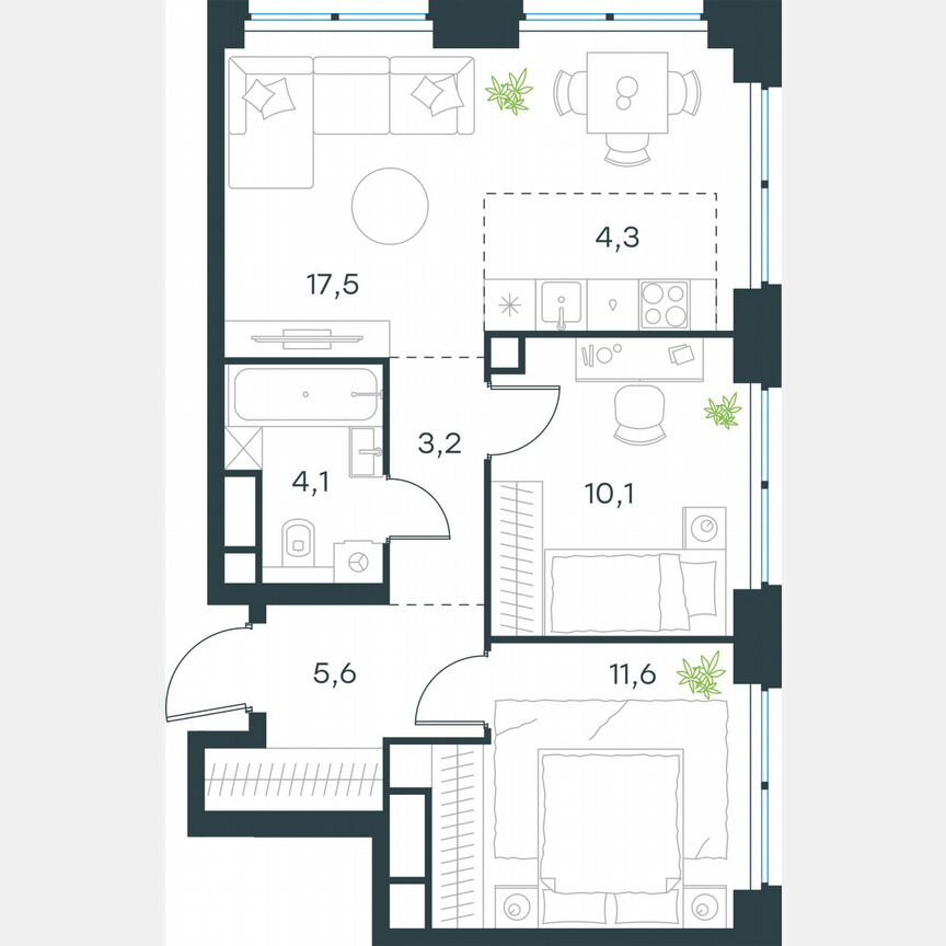 3-к. квартира, 56,4 м², 29/64 эт.