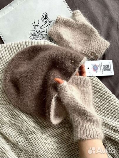 Шапочка бини + митенки