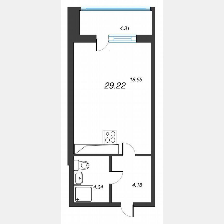 Квартира-студия, 31,4 м², 2/22 эт.