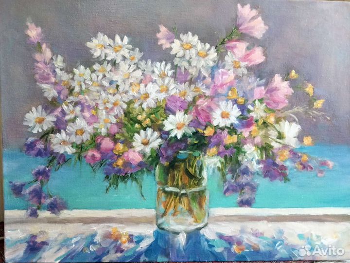 Картина маслом,полевые цветы