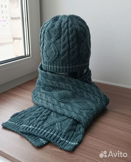 Комплект baon шапка и шарф женский темный зеленый