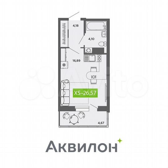 Квартира-студия, 26,6 м², 9/9 эт.