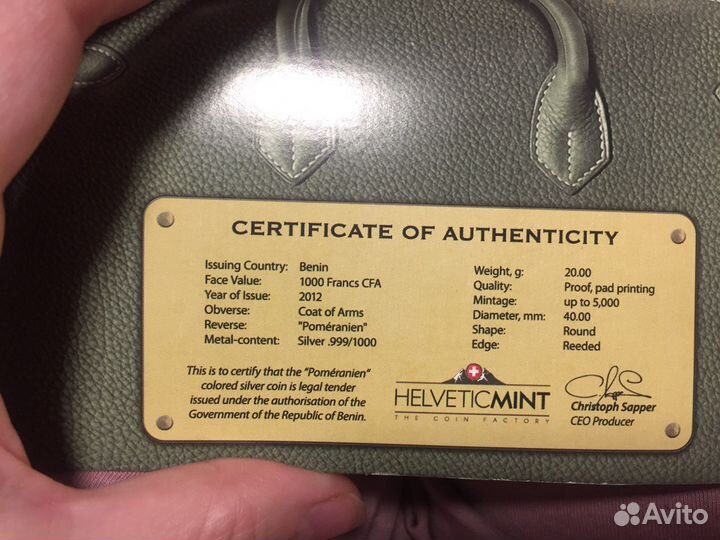 Коллекционная монета серебро 1000 Francs CFA