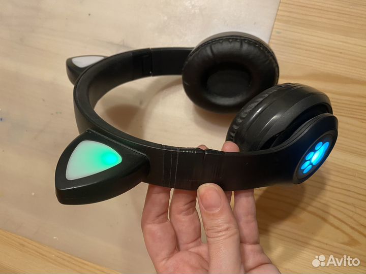 Наушники кошечки с ушками светящиеся беспроводные