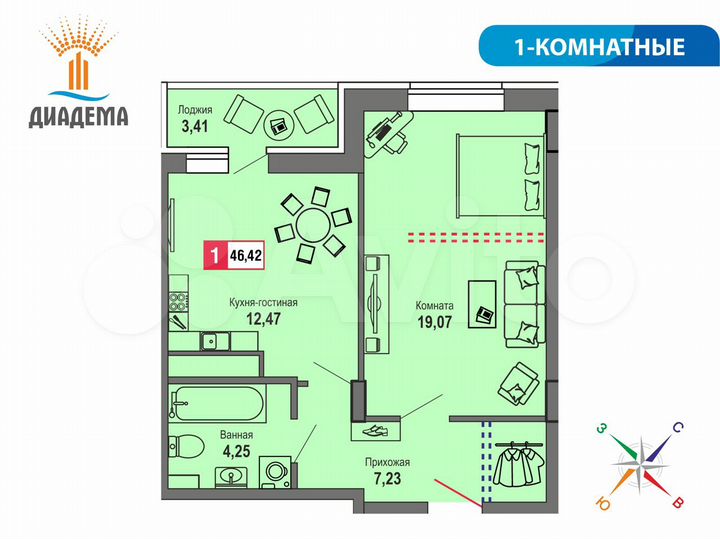 1-к. квартира, 46,4 м², 9/22 эт.