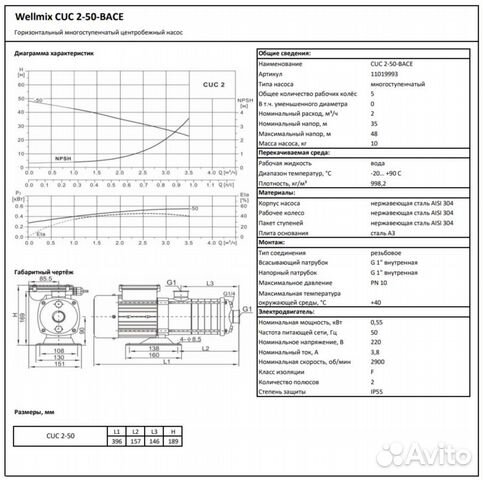 Многоступенчатый насос CUC 2-50T bace (3х380В, 0,5