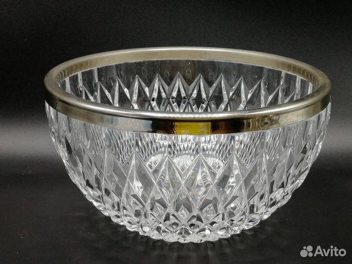 Ваза для фруктов салатник хрусталь обод мельхиор