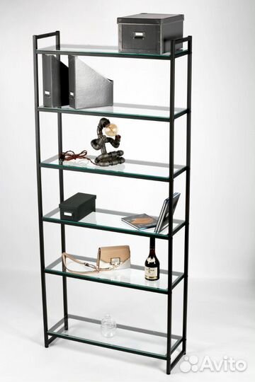 Стеллаж лофт со стеклянными полками пс-2009Ч