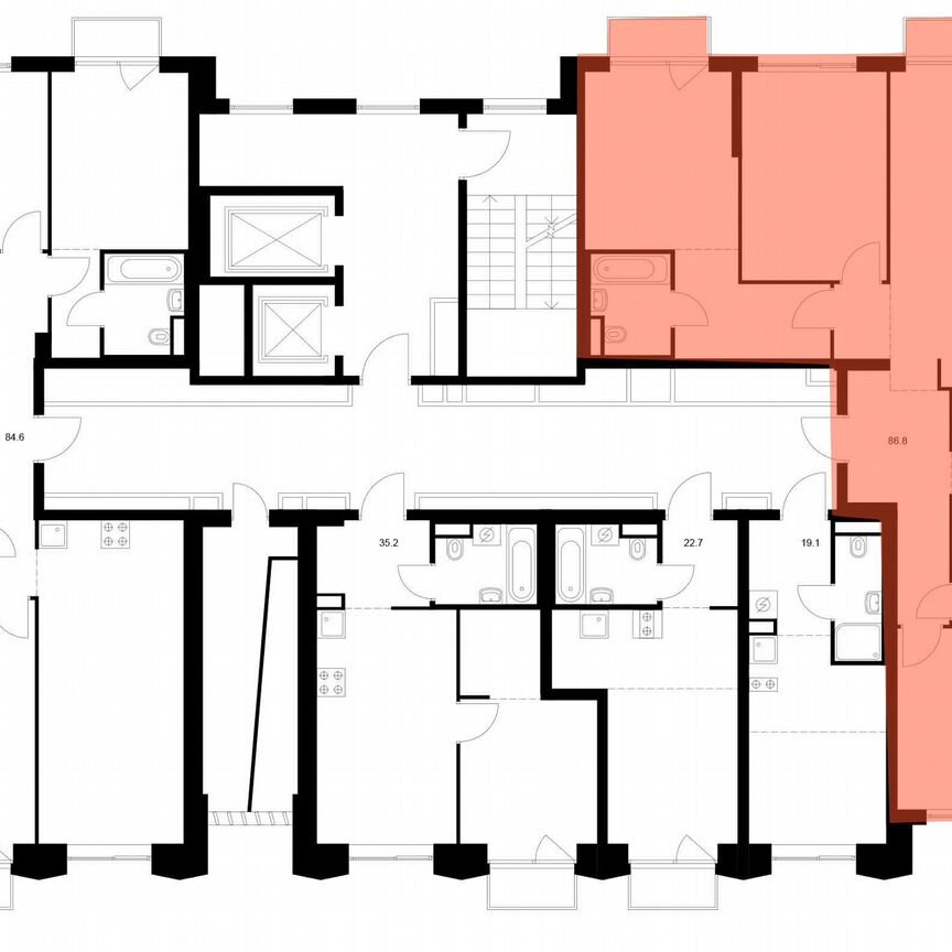 3-к. квартира, 86,8 м², 7/13 эт.