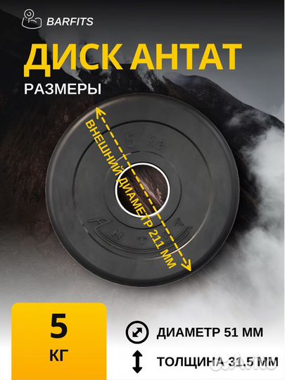 Диск Антат обрезиненный 51 мм 5 кг, черный