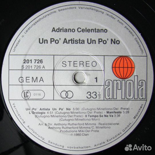 Adriano celentano - UN PO' artista UN PO' NO / 198