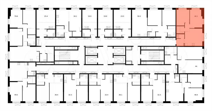 2-к. квартира, 46,1 м², 13/25 эт.