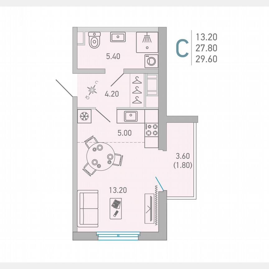 Квартира-студия, 29,6 м², 6/17 эт.
