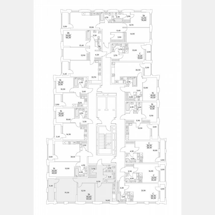 2-к. квартира, 69,3 м², 7/13 эт.