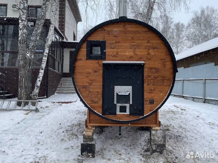 Баня бочка 3 м с козырьком