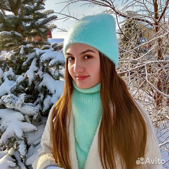 Шапка бини двойная, пух норки