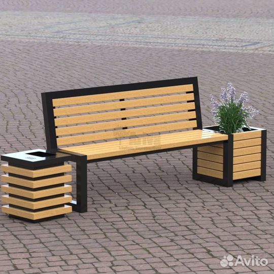 Скамейка,клумба,урна