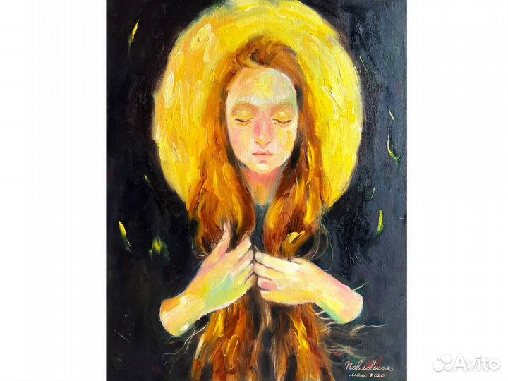 Картина маслом девушка ночь луна полнолуние холст