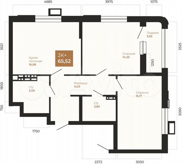 2-к. квартира, 65,5 м², 21/22 эт.