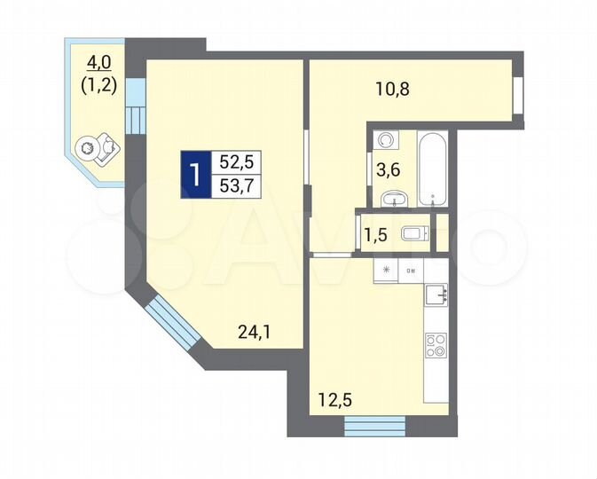 1-к. квартира, 53,9 м², 6/12 эт.