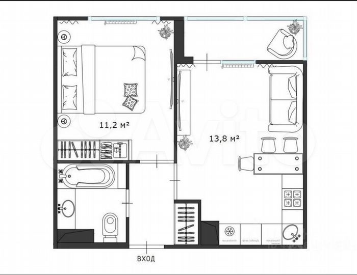 1-к. квартира, 37 м², 1/4 эт.