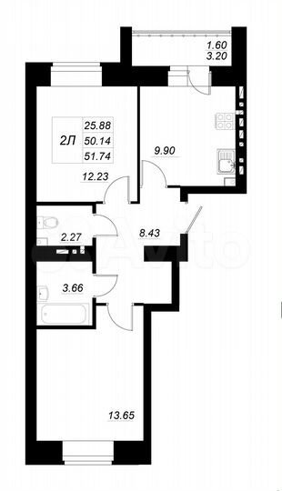 2-к. квартира, 51,7 м², 7/10 эт.